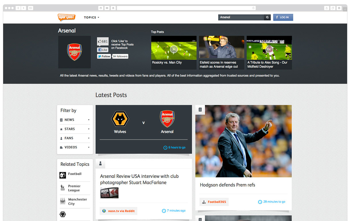 Sportpost website screen 2