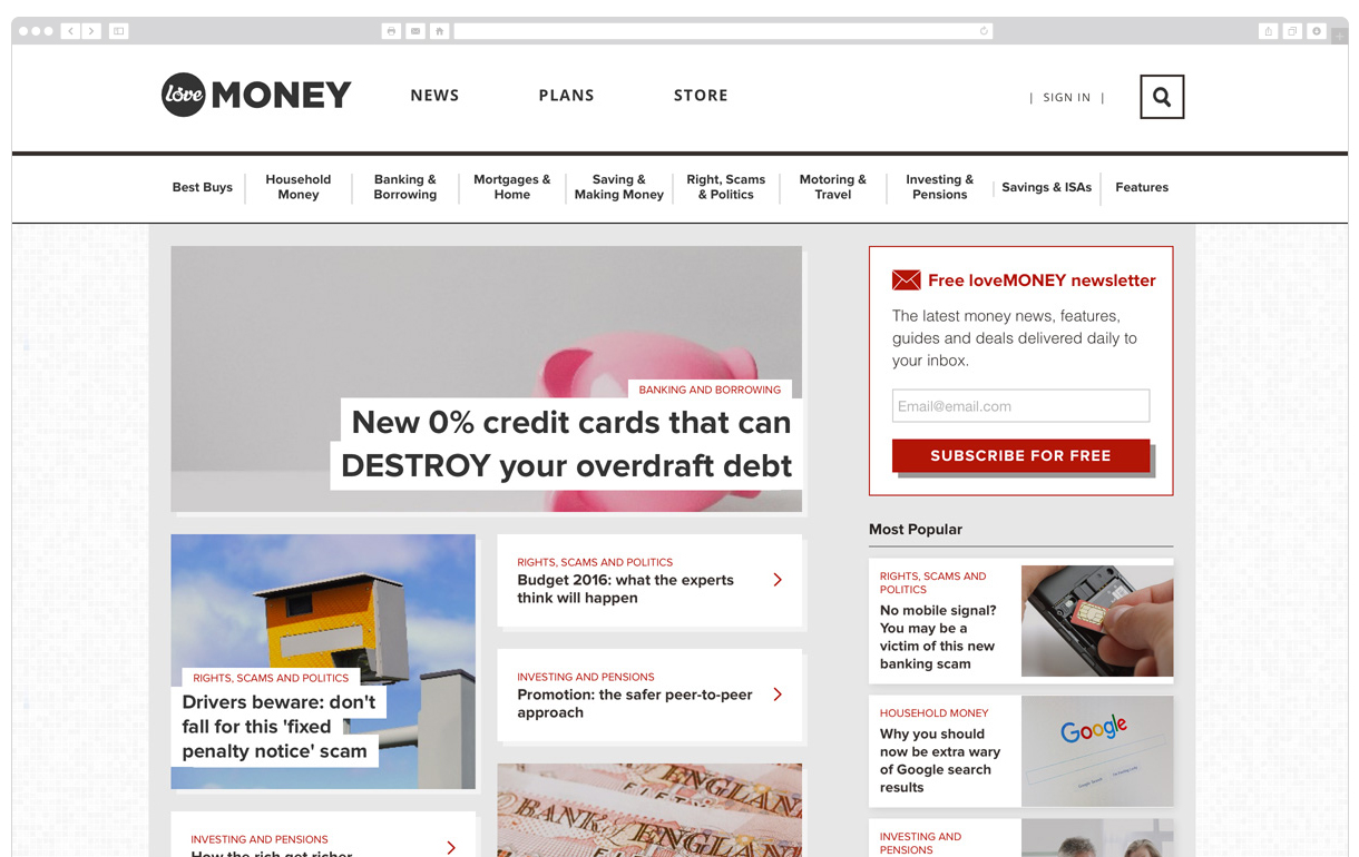 Screenshot of lovemoney website